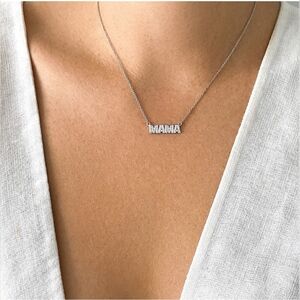 Sterling Silver 'MAMA' Pavé Necklace - Silver